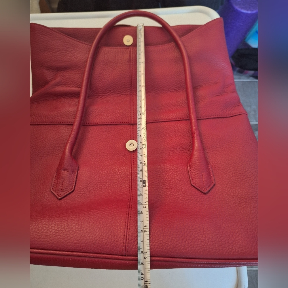 Barr Barr New York Red Pebbled Leather Hobo Foldover Bag EUC - Picture 16 of 17